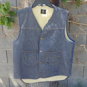 Vtg 70s Mens L-T Vest Sherpa Lined Denim